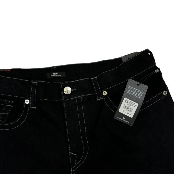 True Religion Men's Black 38 x 32 Jeans Ricky Flap Relaxed Straight Denim New - Picture 3 of 6